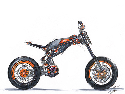 Zeichenübung Elektrisches Moped, KTM.