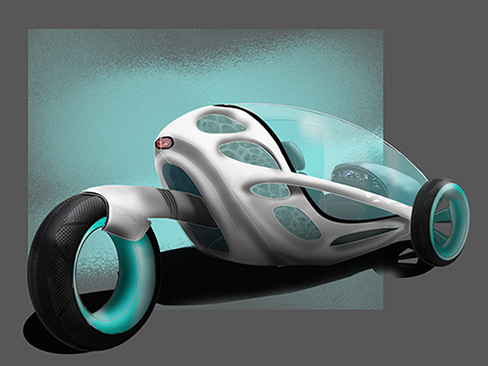 Photoshop Rendering of Marrow, a three wheeled city car developed during an introductory course about transportation design.
